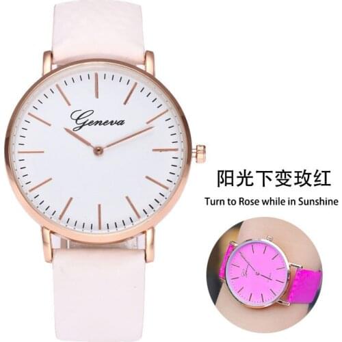 New fashion simple and innovative warm color discoloration ladies watch couple quartz student watch belt girl watch gift clock