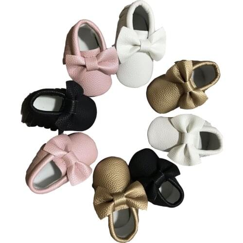 0-24M Baby Solid Shoes first walkers Handmade Soft PU Red Bottom Newborn Baby Moccasin Bow-knot Prewalkers 0-24M