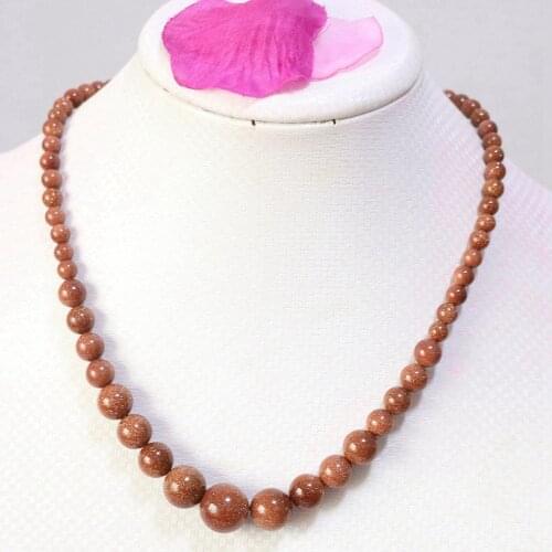 Natural Gold-color Stone Sandstone 6-14mm Round Beads Diy Necklace for Women Chain Choker Jewelry 18inch B614