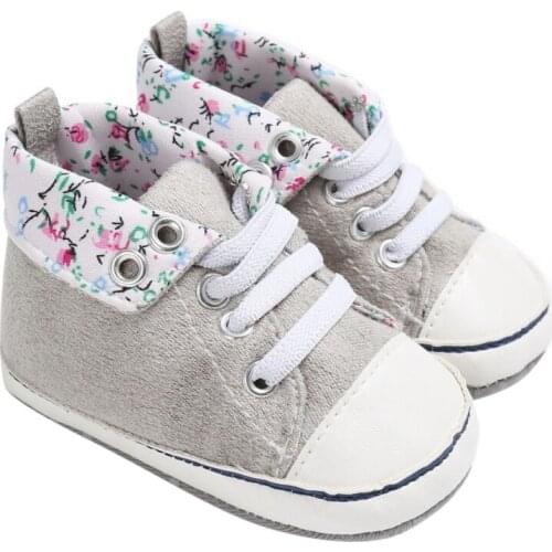 Newborn Infants Baby Crib Canvas Shoes Classic High Top Fashion Flower Printed Cross-tied Prewalkers Sports Sneakers 0-18M