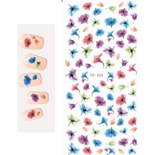 WATER TRANSFER DECAL NAIL STICKER HALF TRANSPARENT FLYING FLOWER PETAL LEAF YE423-428