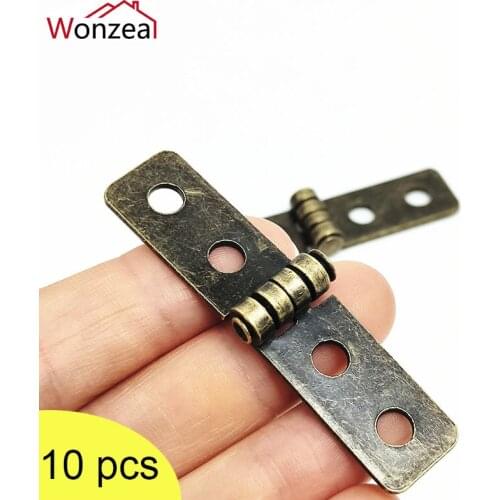 10pcs Cabinet Door Luggage Hinges 4 Holes Jewelry Wood Boxes Nothing Frame Hinges Furniture Decoration With Screws 58*13mm