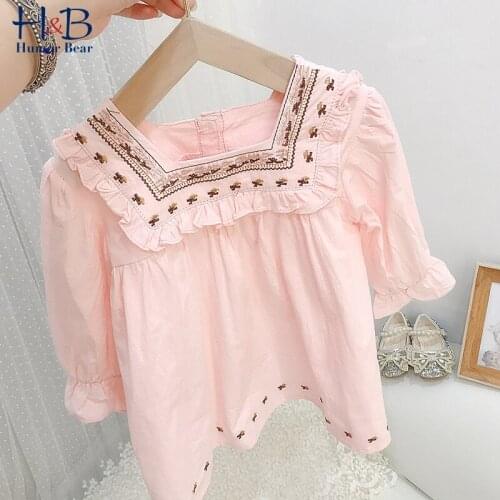 Humor Bear Girls Dress New Spring Autumn Long Sleeve Square Neck Embroidery Princess Dress Toddler Kids Clothes