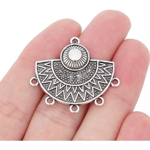 10 x Tibetan Silver Boho Ethnic Half Circle Chandelier Connectors Charms Pendants for Necklace Earrings Jewelry Making 35x32mm