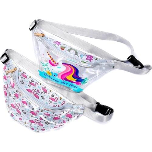 New Kids 2021 Summer Trasnparent Fanny Pack For Women Cartoon Unicorn Girls Waist Pack PVC Clear Beach Belt Bag Pochete Feminina