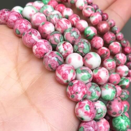 Pink Green Rain Flower Jaspers Stone Round Loose Spacer Beads For DIY Jewelry Making Bracelet Accessories 15'' 4 6 8 10 12mm