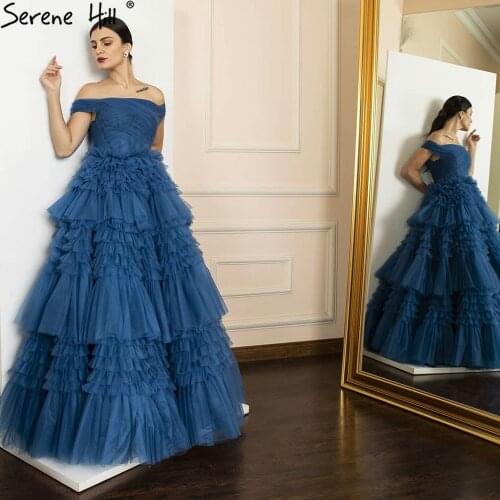 Serene Hill Blue Tiered Ruffles Wedding Dresses 2021 Off Shoulder Sexy Bridal Gowns HM67120 Custom Made