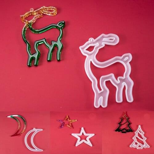 1PC Crystal Epoxy Resin Mold Christmas Listed Decor Pendant Casting Silicone Mould Christmas Tree Bell Moon Star Crafts
