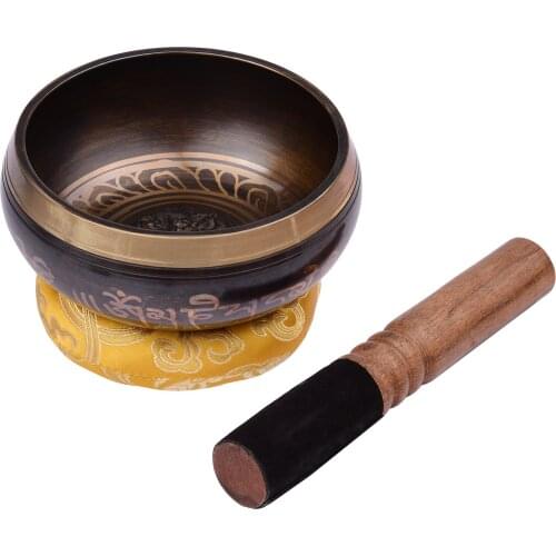Ammoon Tibetan Singing Bowl Set with 12.5cm/5inch Handmade Metal Sound Bowl & Soft Cushion & Wooden Striker for Meditation