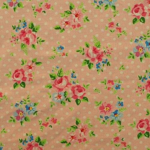 Cotton Linen Fabric for sewing pathwork, bedding - Rose and dot on light pink (width=140cm)