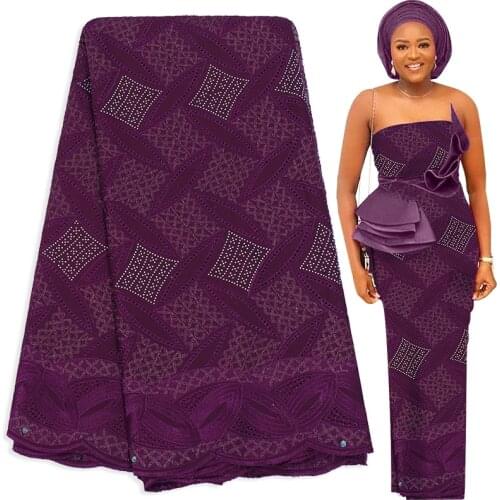 Fabricbob 100% Cotton Swiss Voile Lace Fabric 5 Yards 2021 Latest African Lace Fabric Nigerian Party Stone Soft Embroidery