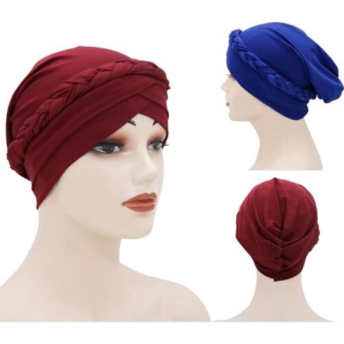 Braid turban caps for women stretchy forehead cross hijab turbans Bohemian head wraps bonnet muslim headscarf hat turbante mujer