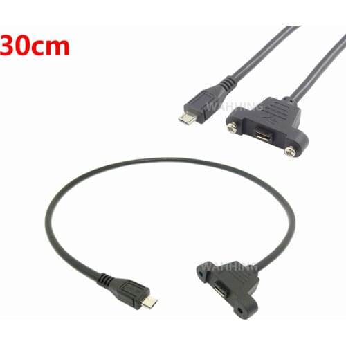 5 Pin Micro USB Male to Female Extension Data Sync Power Charge Cable with Screws Lock Panel Mount 30cm HY1522