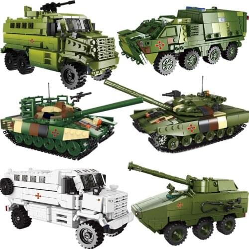 Military Technology Series Battlefield Tank Armored Car Transporter DIY Blocks Pack Brick Classic Set Model Childrens Toys