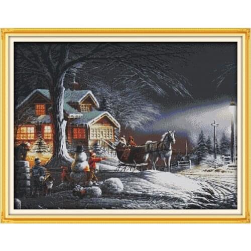 Joy Sunday winter snow landscape pattern cross stitch 11&14CT cross stitch embroidery needlework home decoration handmade gift