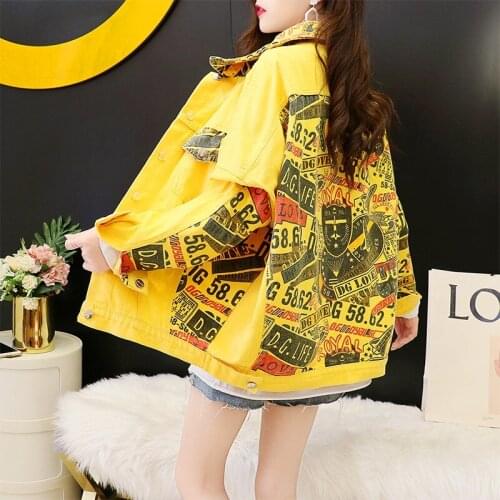 Letter Printed Vintage Streetwear Denim Jacket Women Korean Casual BF Loose Big Size Cowboy Coat Ladies 2021 New Spring Chaqueta