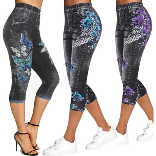 Womens Butterfly Printed Pants Jogger Workout Leggings High Waist Peach Hips Fitness Gym Pants Female
