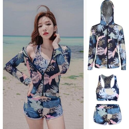 Womens Rashguard UV Sun Protection Surf Basic Skin Wetsuit Quick Dry Long Sleeve Zip Hooded Shirt Bikini Set Activewear