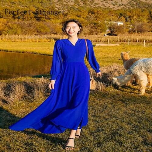 2021 Spring Autumn New Arrival Hot Sale Stand Collar Flower Printed Long Sleeve Women Long Dress M-3XL