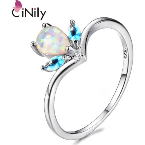 CiNily White & Pink Fire Opal 925 Sterling Silver Rings for Wedding Party Gifts Women Girl Fine Jewelry Ring Size 6-10
