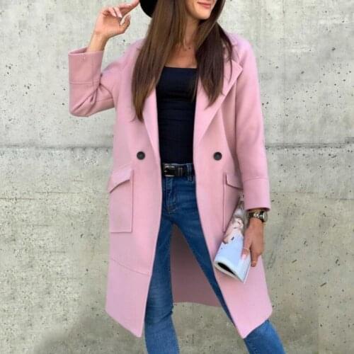 Autumn Winter Women Jackets Wool Coat Solid Color Lapel Collar Jacket Coat Women Knee Length Wool Blends Coat Womens Overcoats