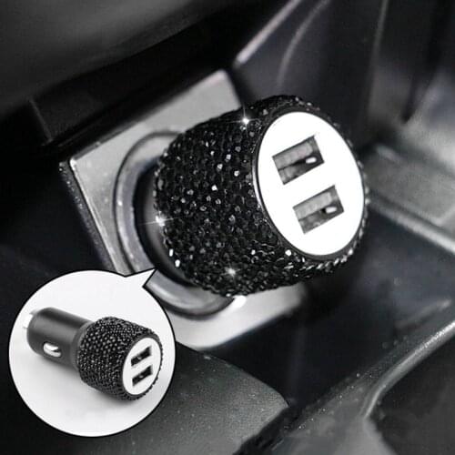 1Pc Fashion Dual USB Car Fast Charger Bling Handmade Rhinestones Crystal Car Decorations for Auto Phone Cgarger Car Decor