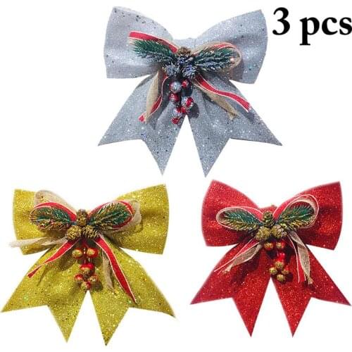 3Pcs/Set Christmas Bows Fashion DIY Glitter Pinecone Christmas Tree Decor Accessories Christmas Wreath Bow Photography Props