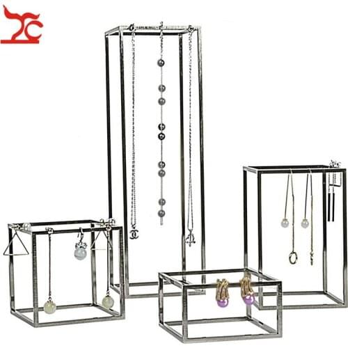 4Pcs/Lot Stainless Steel Jewelry Display Holder Store Window Domestic Necklace Chain Earring Jewelry Organizer Holder Stand Rack