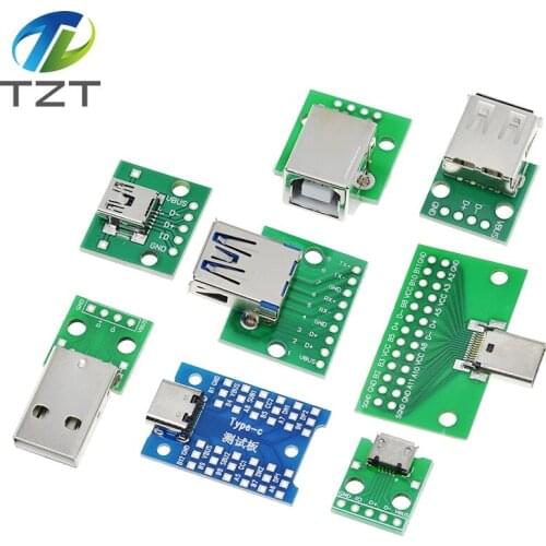 5PCS USB Male Connector / MINI MICRO USB to DIP Adapter female connector 2.54 Connector B Type-C USB2.0 3.0 Female PCB Converter