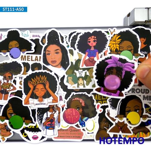 50pcs Black Is Beautiful Style Fashion Star Melanin Poppin Stickers for DIY Mobile Phone Laptop PAD Suitcase Funny Decal Sticker