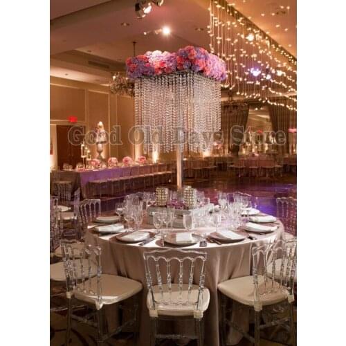 80cm Tall Square Crystal table centerpiece with beads strands Flower Stand Wedding decoration 10pcs/lot
