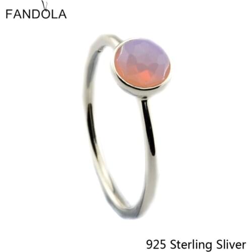 CKK 925 Sterling Silver October Droplet, Opalescent Pink Crystal Rings Original European Style Jewelry