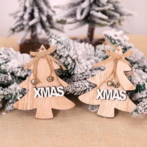 DIY Natural Christmas tree Shape Christmas Bell Wooden Chip Hanging Ornaments Pendants Xmas Ornaments Kids Gifts Decorations