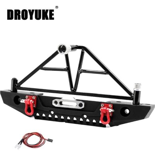 Droyuke RC Car 1:10 RC Rock Car Metal Front Bumper with Led Light for Axial SCX10 90046 90047 Traxxas TRX-4 RC Crawler