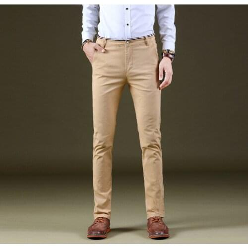 Boutique Pure Color Mens Casual Pants Classic Khaki Business Fashion Slim Fit Cotton Stretch Trousers Male Brand Clothing