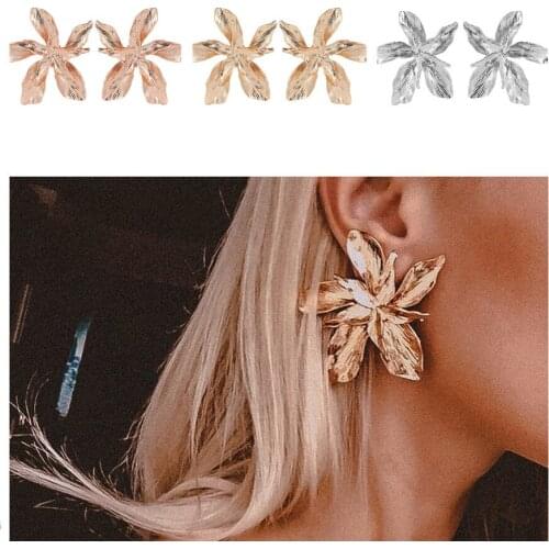 Elegant Gold Rose Gold Big Flower Stus Earrings for Women Fashion Exaggerated Metal Floral Statement Earring
