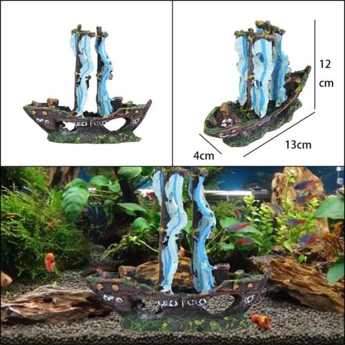 1pcs Hot Aquarium Fish Tank Landscape Sailboat Wreck Ship Decor Retro Resin Boat Ornament Aquarium Accessories Home Decoration