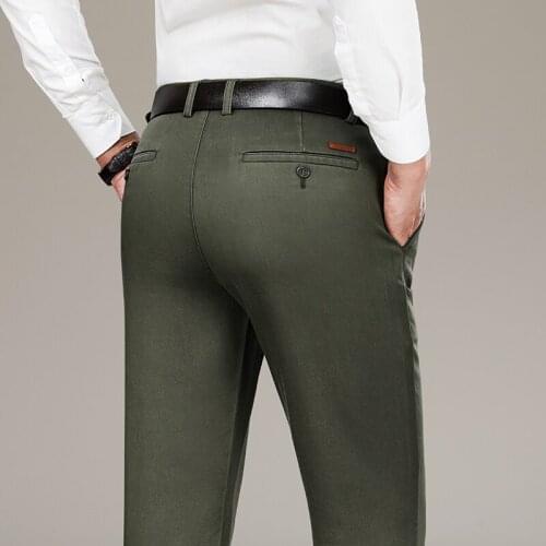 Classic Fashion Mens Casual Pants 2021 Autumn New Loose Straight-Leg Business High-Waist Stretch Trousers Male Brand Clothing