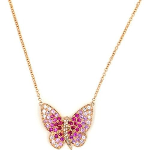 Butterfly necklace micro pave pinky white ambre colorful cz lovely animal women fashion collar chain