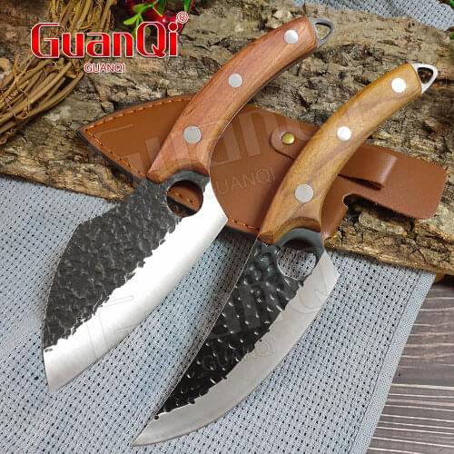 Forged Clad Steel Handmade Boning Knife Sharp Cleaver Full Tang Butcher Knife Forged Serbian Chef Knife Outdoor Camping Gadgets