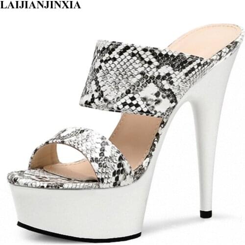 LAIJIANJINXIA New Sexy Queens Banquet Nightclub Slippers Fashion Models Pole Dance Shoes 6 Inch High-heeled Female Shoes