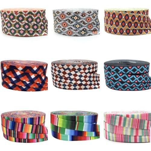 5Yard Aztec Stripe Print Fold Over Elastic Geometry FOE Ribbon Headwear Party Gift Packing Sewing Home Decoration Accessories