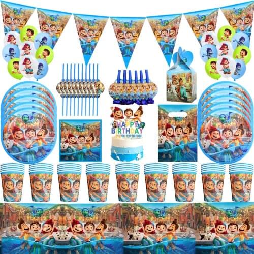 Disney Hot Film Luca Kids Birthday Party Decorations Blue Theme Disposable Tableware Balloon Paper Plate Baby Shower Supplies