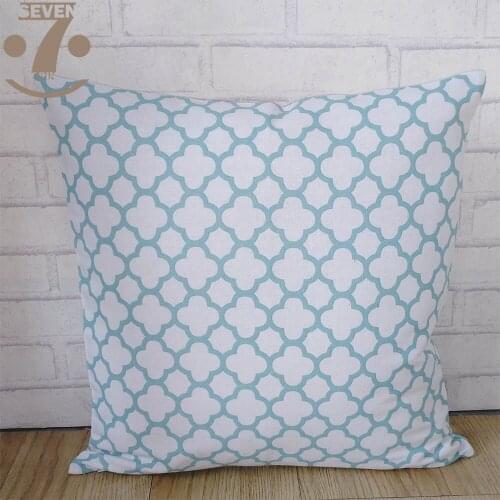 Cute Soft Cotton Linen Geometric Pattern 43x43cm Square Blue Coffee Color Pillow Cover