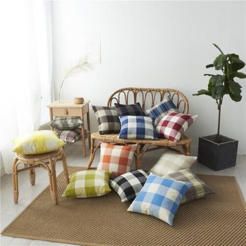 Fashionable And Comfortable Plaid Pillow Classic Linen Stripe Large Lattice Pillow Case Home Textile Pillowcovers 45*45 cm