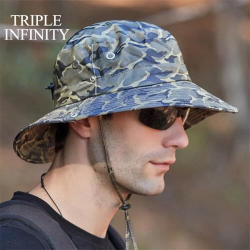 Fashion Mens Summer Sun Hat Outdoor Sun-proof Camouflage Hiking Hats Cycling Fishing Cap Foldable Designer Bucket Hat Anti-UV