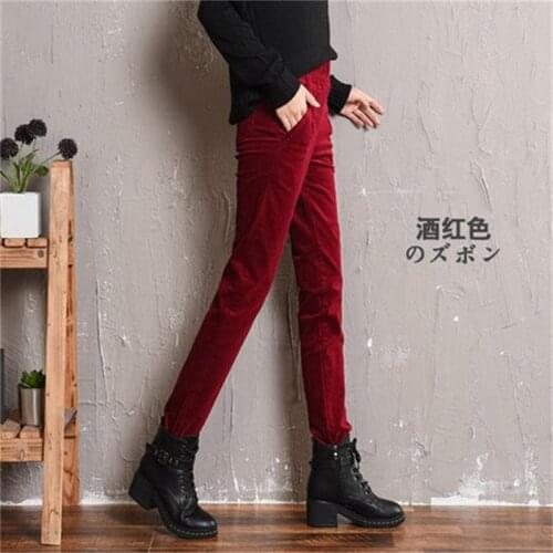 Fashion Small feet pants women New high qualitey lastic waist casual pants high waist large size stretch corduroy pants women