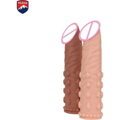 MLSice Man Penis Sleeve Super Realistic Dildo Enlargement Solid Head Extender Resuable Condom Male Penis Dildo Sex Toy for Women