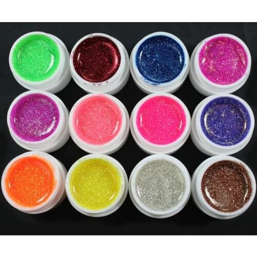 12 Color Glitter UV Gel Builder False Tips Acrylic Nail Art Polish Kit Set