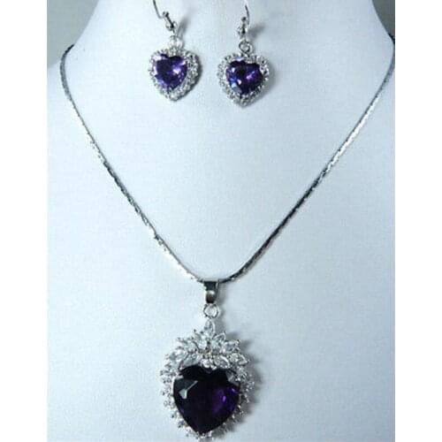 New hot Noblest Heart Love Red/Purple/Red Zircon Pendant Dangle Earring Set